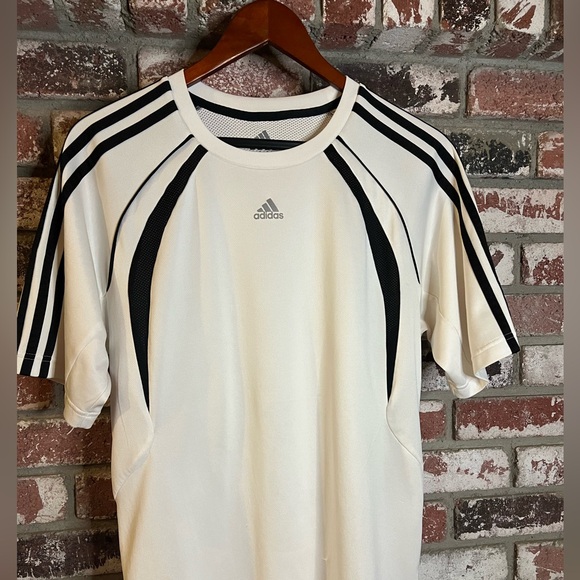 Adidas Men's Mesh Athletic White Tee with Black Stripes - Picture 1 of 7